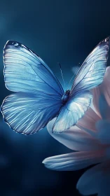 Moonlit blue butterfly poised on petal-soft twilight bloom.