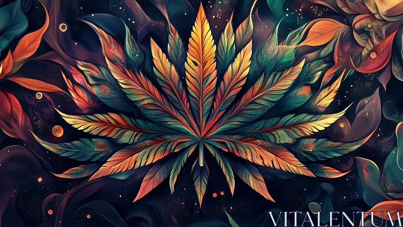 Radiant cosmic leaf bursting with swirling twilight color.