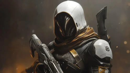 Cybernetic ranger in tactical exosuit, cinematic digital render.