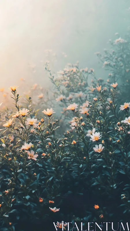 Golden Hour Blooms in Soft Mist.