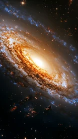 Spiral galaxy core glows amid dense dust lanes and starfields