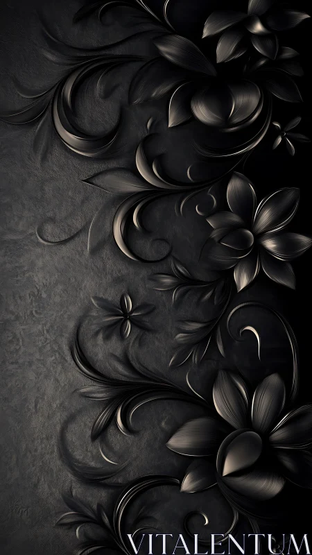 Monochromatic Relief Florals with Ornamental Scrollwork Design