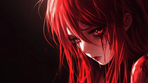 Crimson eyed sorrow weeping quietly in the burning dark.