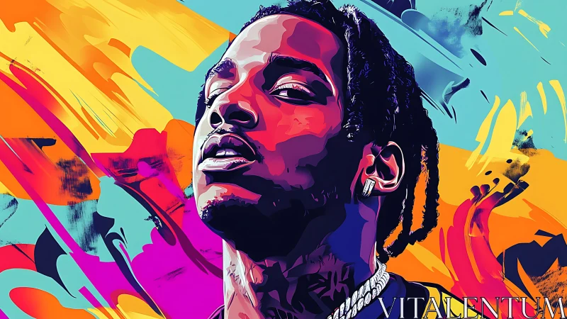 Neon swaggered portrait drenched in electric street color storm.