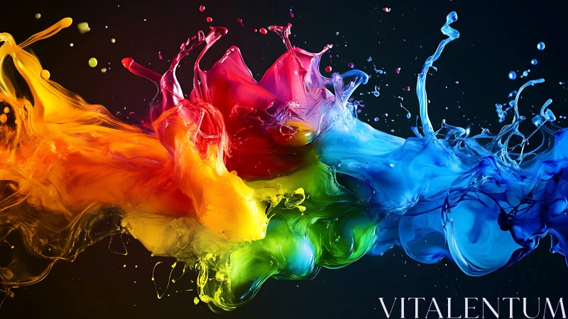 Digital painting of fluid rainbow color collision dynamics.