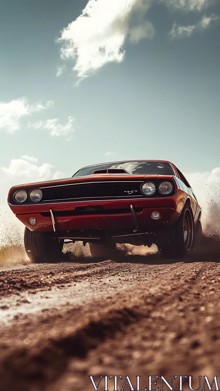 Low-angle muscle car drift with dynamic depth-of-field rendering.