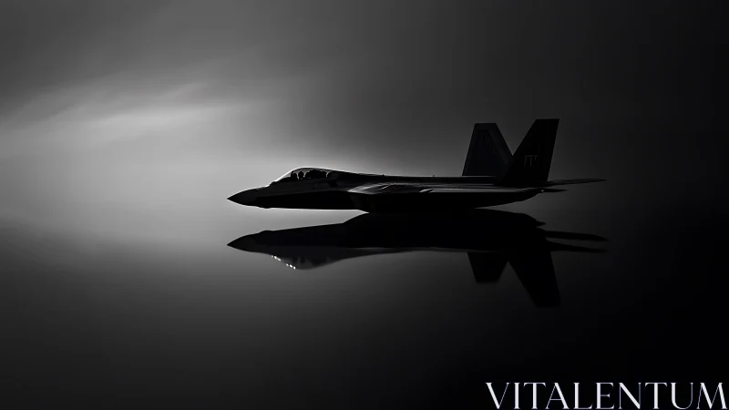 Silent jet silhouette drifting through soft silver dusk.