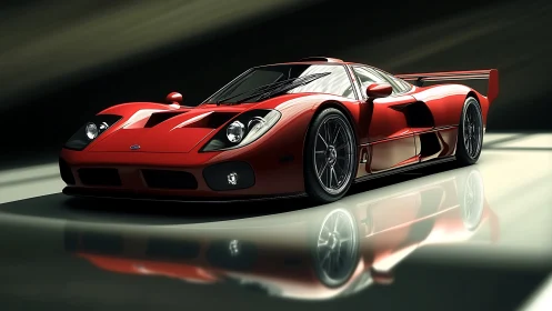 Sleek red supercar glides forward with confident racing style