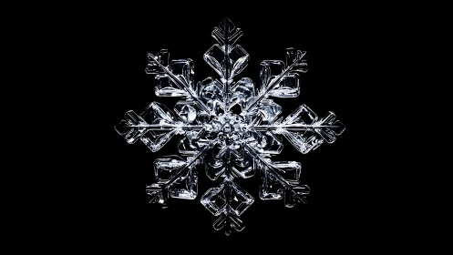 Hexagonal snow crystal under high-magnification dark-field lighting