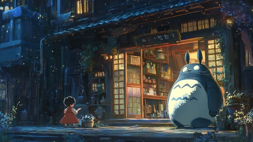 Night shop door opens as a gentle forest giant listens