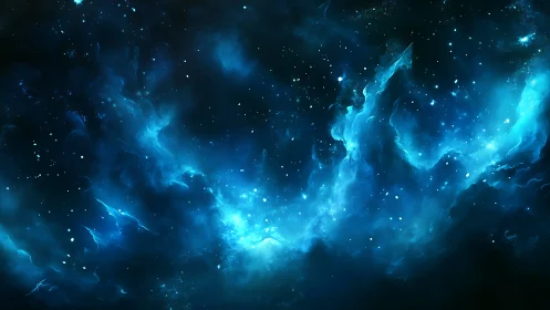 Stellar nebula rendered in luminous cyan particulate gradients
