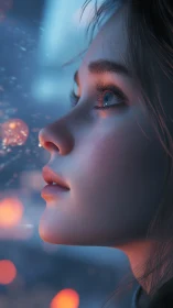 Soft starlit gaze follows glowing orbs in a dreamy night