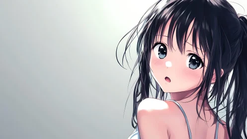 Soft gaze anime girl in gentle morning light portrait.