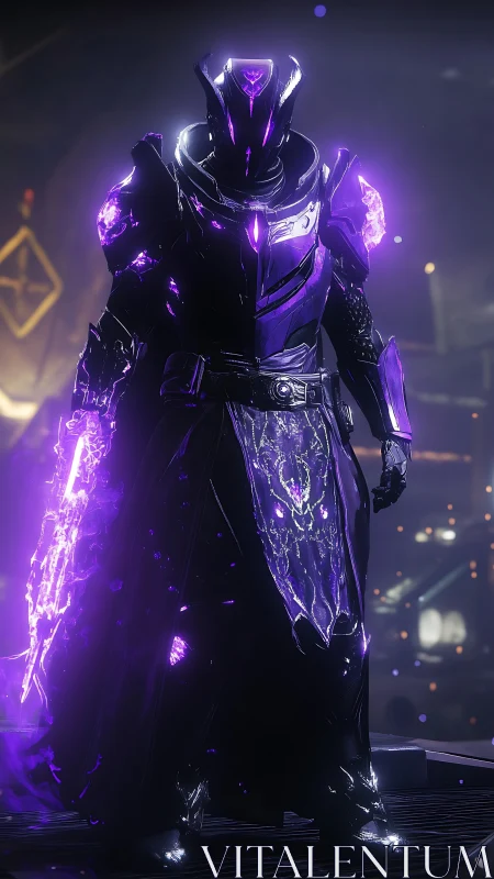 Voidforged knight strides through neon shadows of destiny