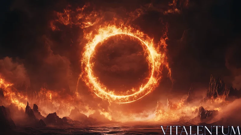 Incandescent Ring Portal Through Apocalyptic Firestorm.