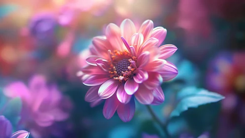 Pink Dahlia Bloom Rendered in Shallow Depth of Field Photography