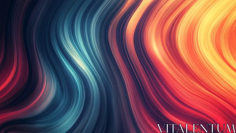 Flowing neon light waves blend cool blues and warm fire tones.