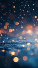 Warm bokeh lights over dark abstract surface background.