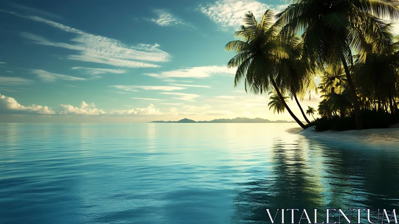 Tropical Paradise Beach with Palm Trees and Calm Waters