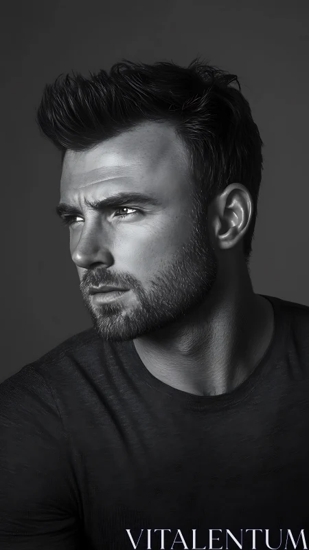 Brooding monochrome male portrait captures quiet intensity