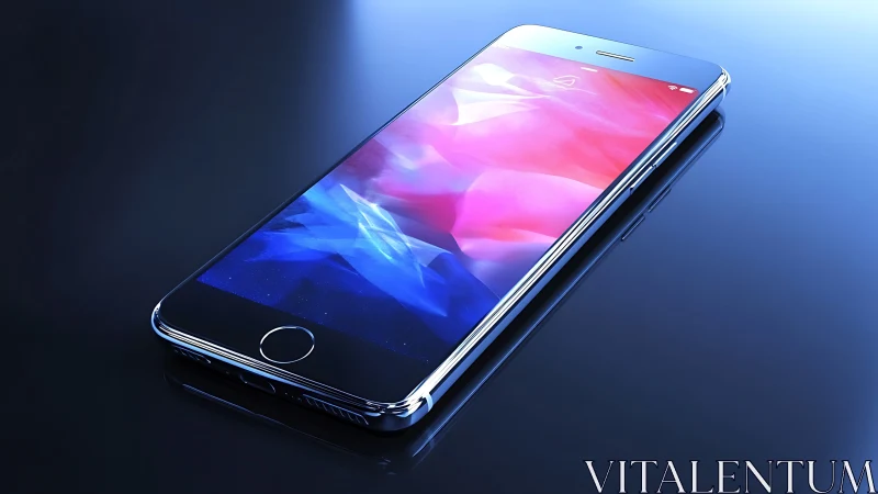 Modern smartphone with vibrant gradient display against blue backdrop