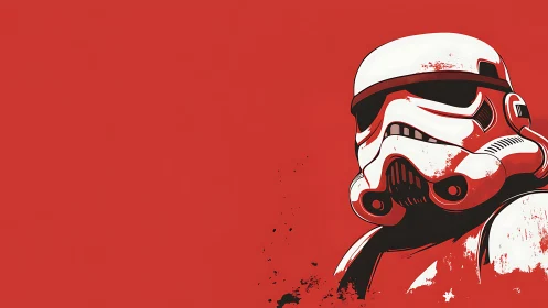 Bold helmeted soldier stands strong against vivid red