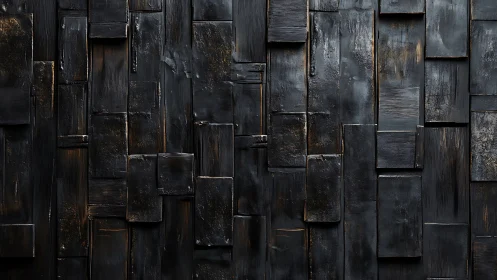 Charred wood panel wall with staggered geometric texture.