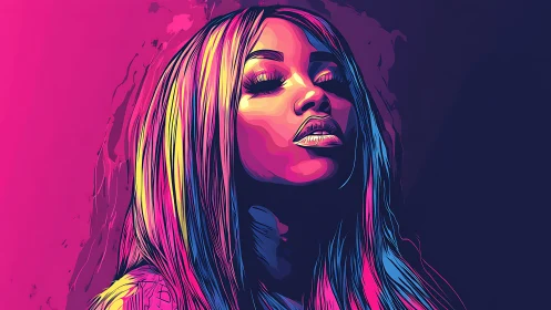 Neon portrait shows confident woman in bold duotone lighting