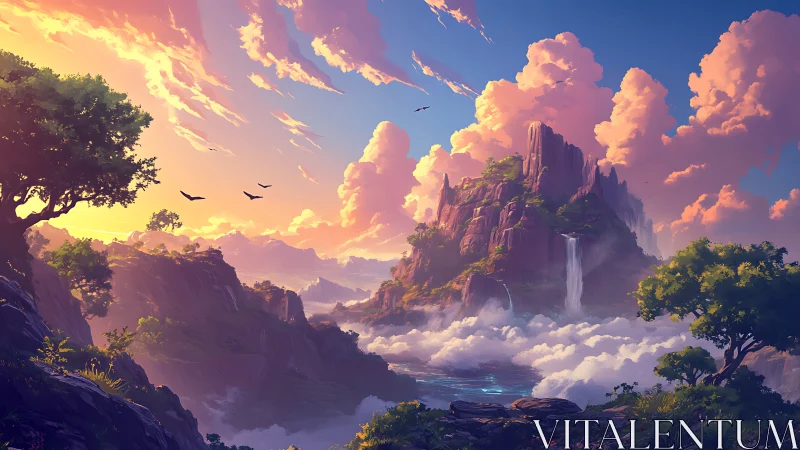 Elevated Canyon Formation with Cascading Water and Cloud Formation.