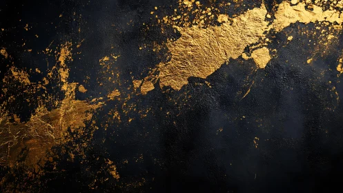 Abstract black background with textured gold metallic splashes.