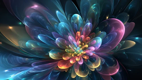 Radiant fractal flower blooming in luminous cosmic light.