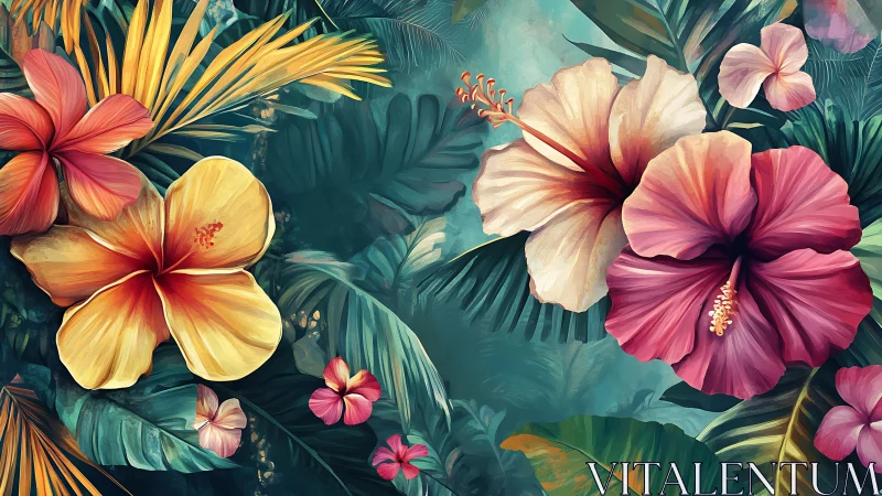 Tropical Garden Dreams: Vibrant Hibiscus Blooms.