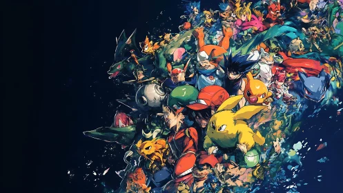 Color-splashed monster trainers surge through a cosmic tide