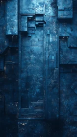 Moody blue sci fi wall with softly glowing circuit lines.