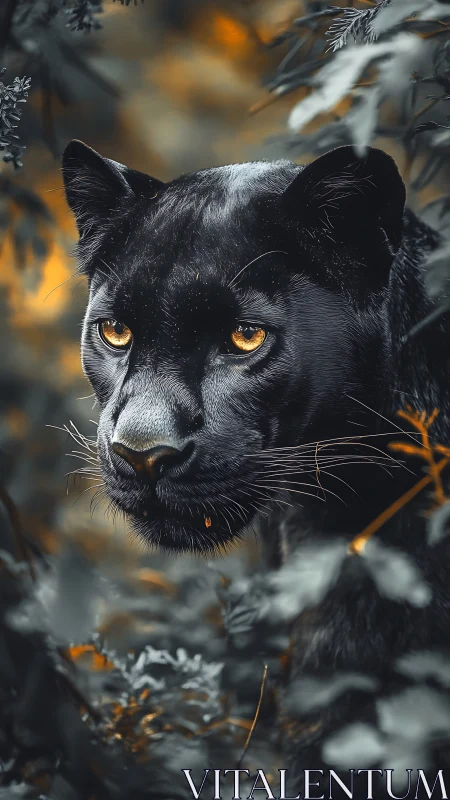 Black Panther Portrait with Golden Eyes and Frost.