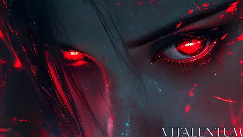 Scarlet gaze of the stormborn hunter, burning through rain.