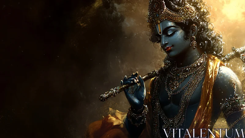 Divine blue-skinned deity rendered in high-contrast digital chiaroscuro