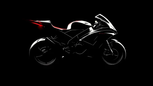 High contrast sportbike side profile in minimalist vector rendering