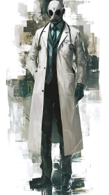 Cyberpunk android physician in abstract clinical palette.