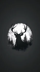 Stag silhouette within lunar forest ink-textured contrast.