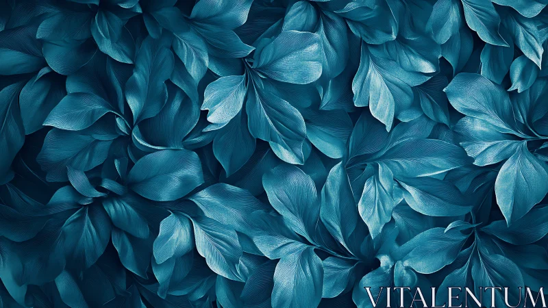 Teal abstract foliage pattern with layered curved leaves.