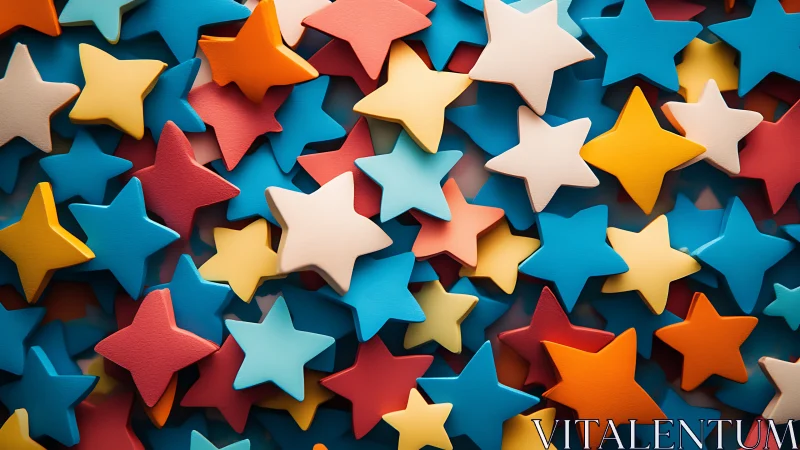 Colorful overlapping star shapes form bold abstract field.