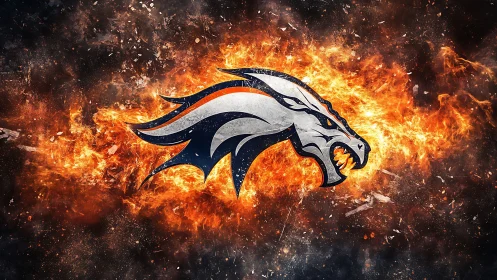 Fiery stylized horse logo over explosive flame burst.