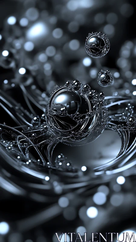 Chrome orbits bloom in a midnight fractal splash of light.