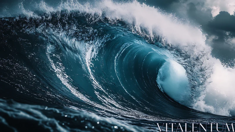 Turquoise storm wave cresting with dramatic ocean spray.