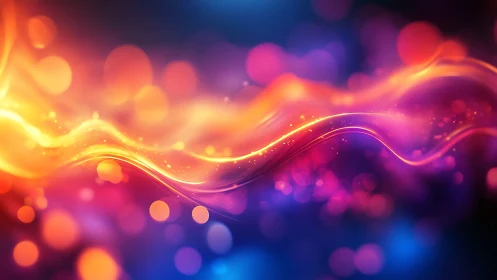 Curved luminous band crosses multicolored defocused background