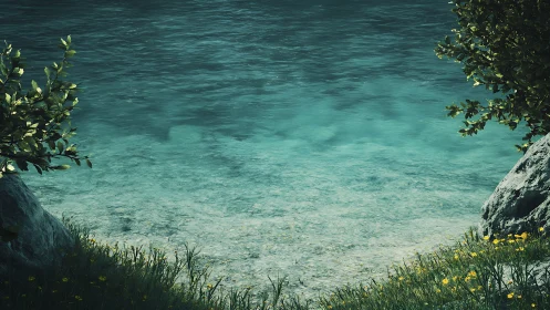 Turquoise shallows whisper quietly between stone guardians