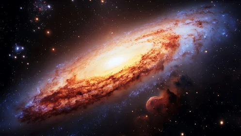 Spiral galaxy core glowing amid dense cosmic dust fields.