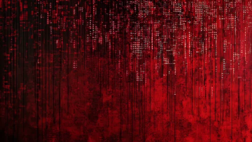 Crimson digital code rain descends through a moody cyber grid