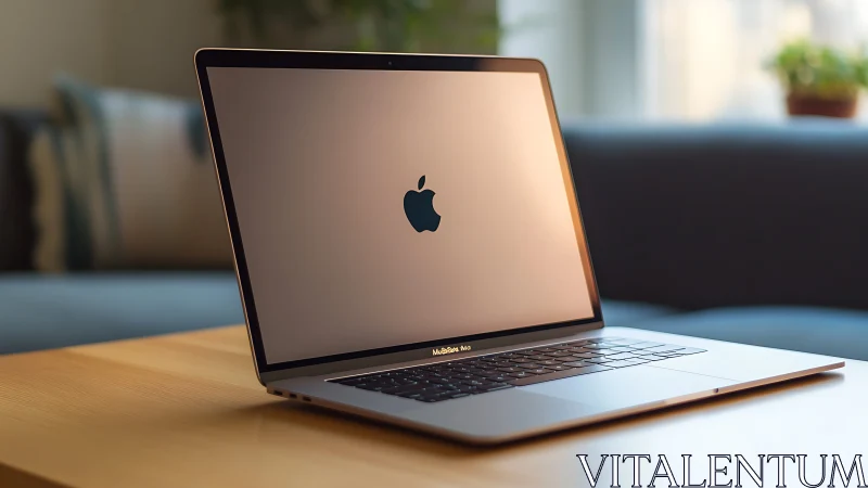 Sunlit laptop waits quietly on a warm wooden workspace table.
